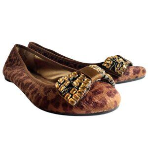 Worthington Women's Beaded Cheetah Print Brown/Gold Ballet Flats Size 10 M